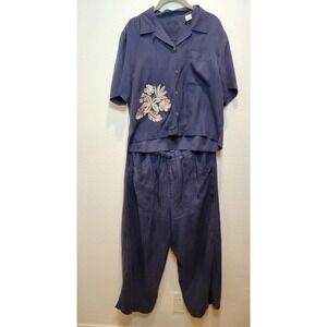 Fussers West Indies Silk Set Floral Shirt Pants Blue M L Resort‎